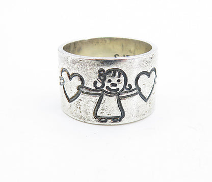 MEXICO 925 Silver  Vintage Children Holding Hands Band Ring Sz 5.5  RG6395