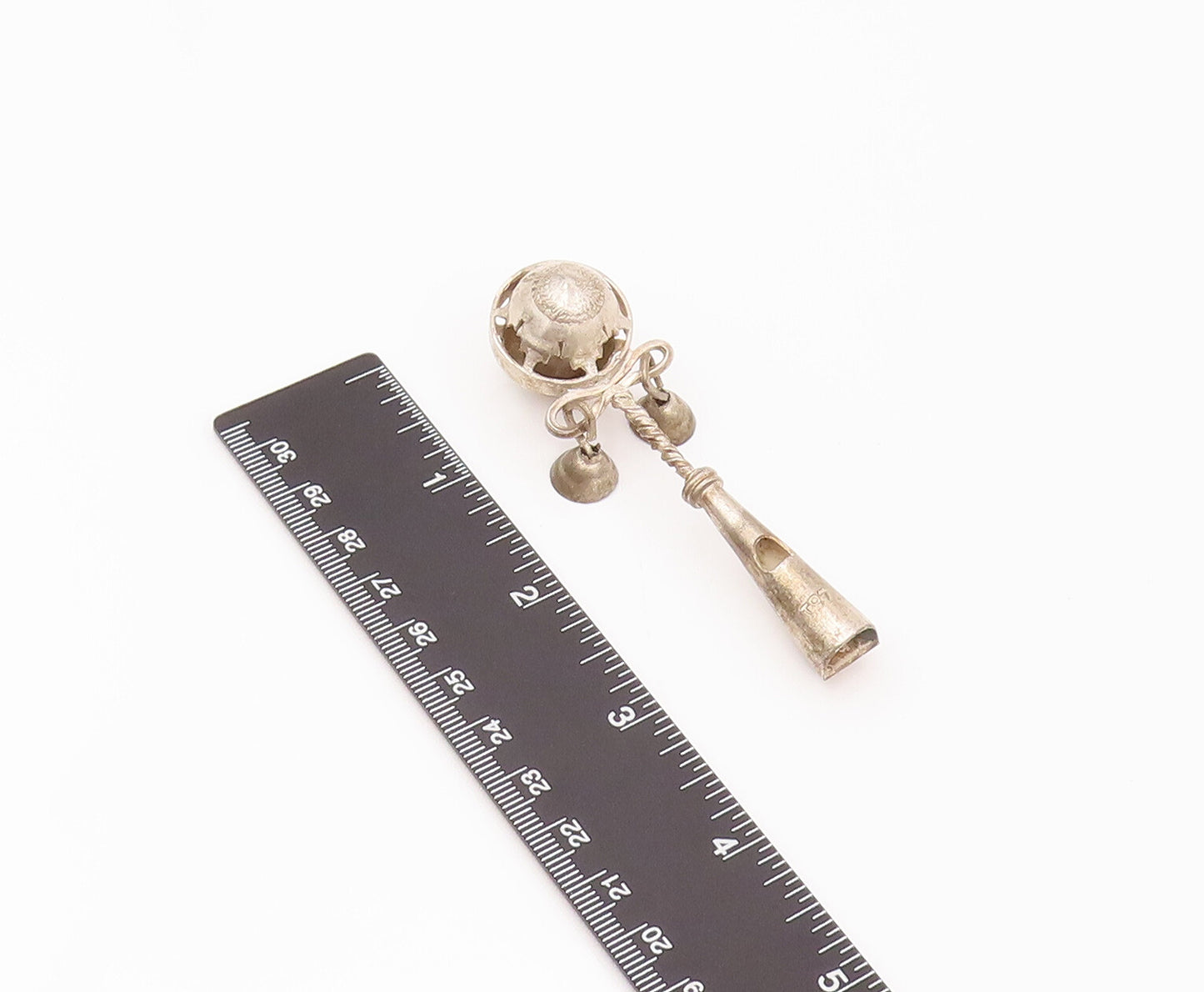 925 Silver  Vintage For Babies Dangling Bells Jingling Nose Making Toy  TR3515