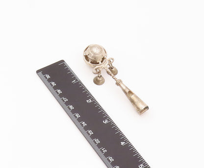 925 Silver  Vintage For Babies Dangling Bells Jingling Nose Making Toy  TR3515