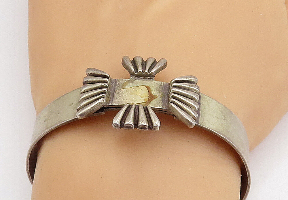 WELLS 925 Sterling Silver  Vintage Fluted Detail Smooth Cuff Bracelet  BT1830