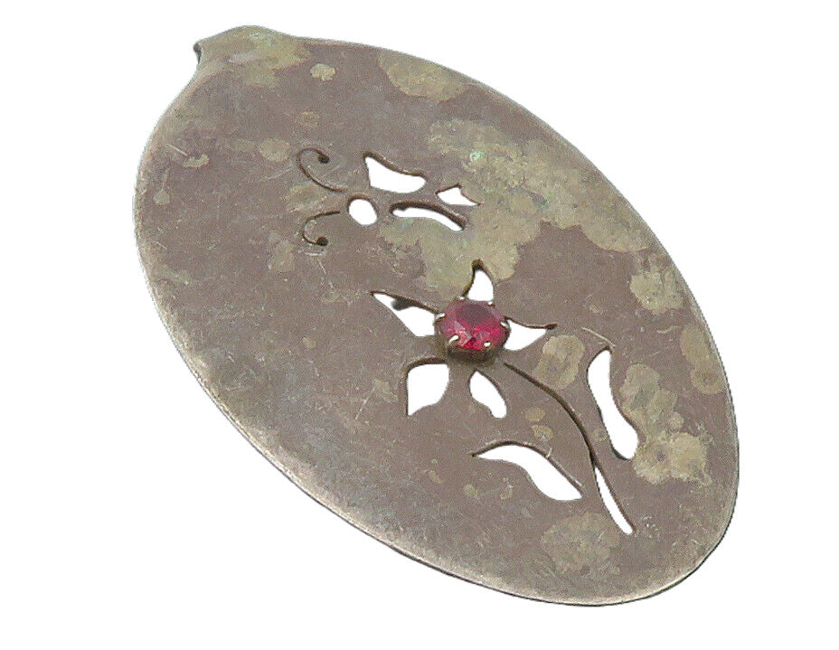 925 Sterling Silver  Vintage Pink Topaz Flower Butterfly Cutout Pendant PT9714