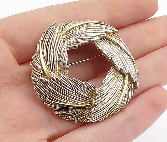 MEXICO 925 Sterling Silver  Vintage Shiny Floral Leaf Wreath Brooch Pin BP2639