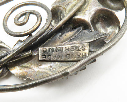 925 Sterling Silver  Vintage Handmade Oxidized Flower Swirl Brooch Pin  BP5299
