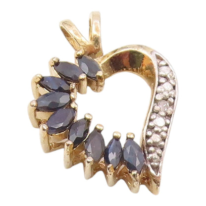 925 Silver  Vintage Genuine Diamonds & Sapphire Love Heart Pendant  PT16955