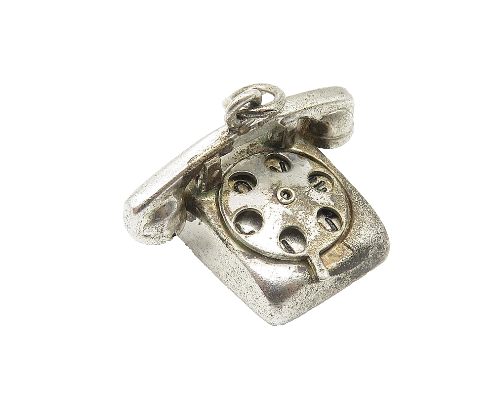 925 Sterling Silver  Vintage Dark Tone Old Fashioned Telephone Pendant  PT8427