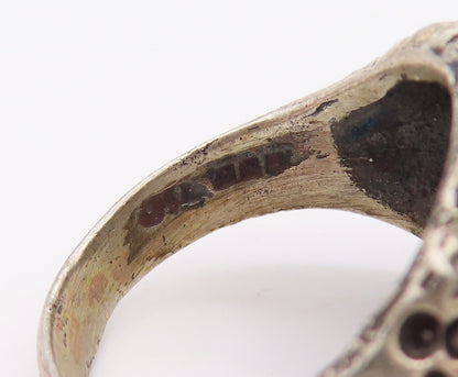 925 Sterling Silver Vintage Ring Cabochon Gemstone Eyed Owl Design Sz 9  RG33278