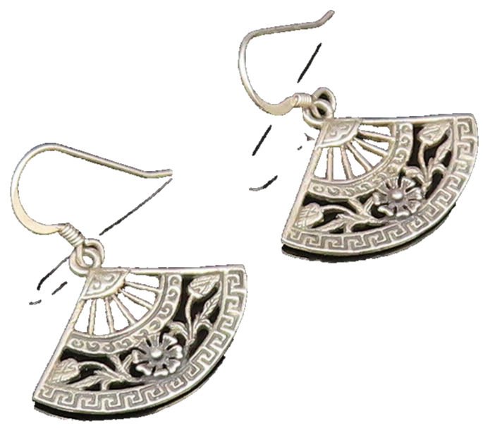 925 Silver  Vintage Engraved Detail Floral Vine Half Circle Earrings  EG12042