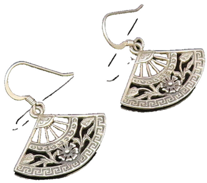 925 Silver  Vintage Engraved Detail Floral Vine Half Circle Earrings  EG12042