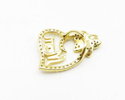 925 Silver  Shiny Cubic Zirconia Gold Plated Mom Love Heart Pendant  PT14742
