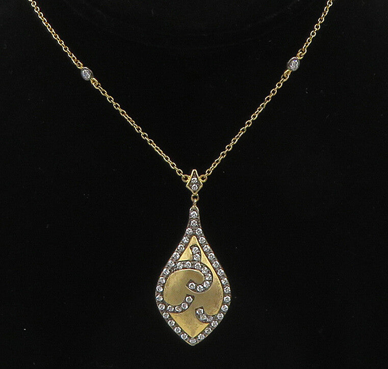 925 Sterling Silver  Vintage Cubic Zirconia Swirl Pear Shaped Necklace  NE3788