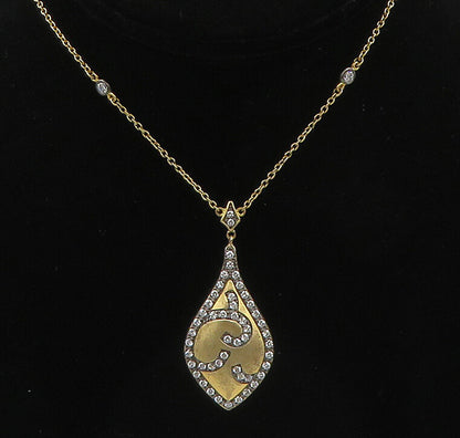 925 Sterling Silver  Vintage Cubic Zirconia Swirl Pear Shaped Necklace  NE3788