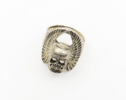 G & S 925 Sterling Silver  Vintage Skull & Wings Large Band Ring Sz 12.5 RG18067