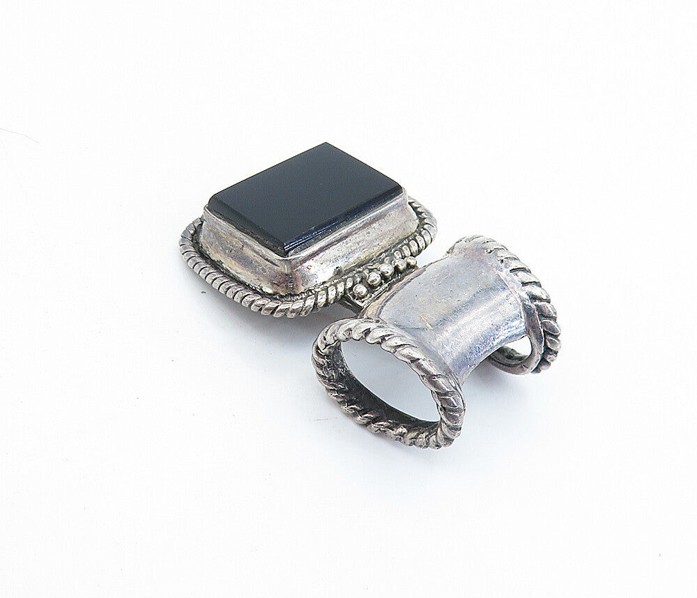 925 Sterling Silver  Vintage Black Onyx Twist Border Slide Pendant  PT5330