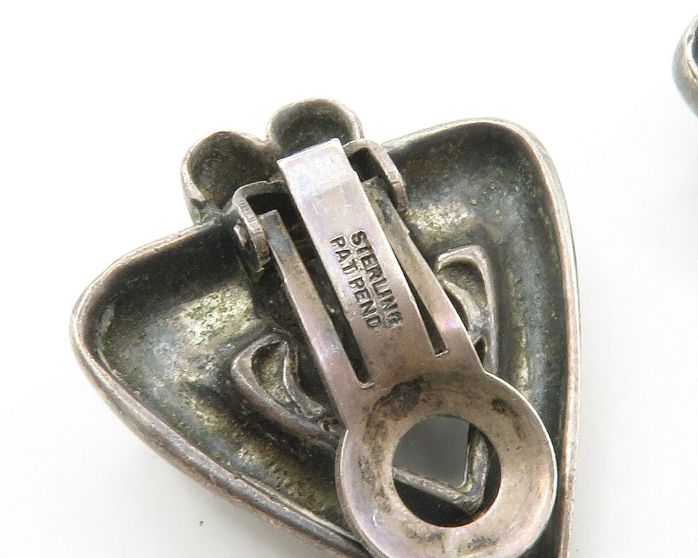 925 Sterling Silver  Vintage Modernist Dark Tone Non Pierce Earrings  EG8760