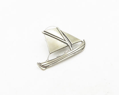 925 Sterling Silver  Vintage Sail Boat Motif Smooth Lapel Pin  TR2426