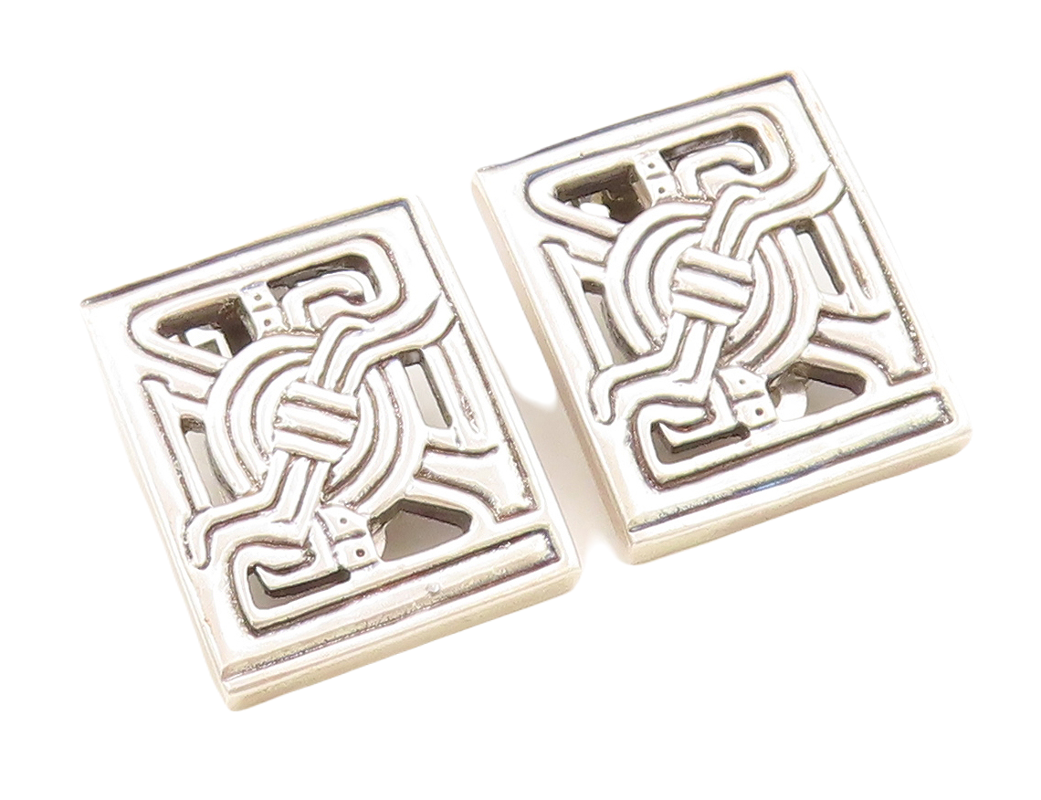 925 Sterling Silver Vintage Earrings MMA Rectangle Framed Celtic Knots  EG13277