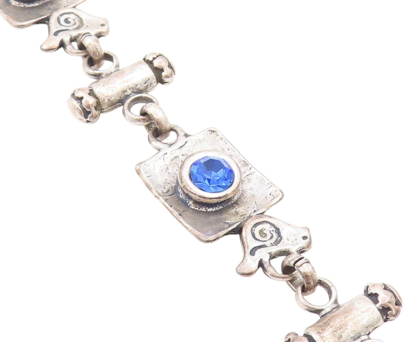 925 Sterling Silver Vintage Bracelet Etched Bird Letter & Blue CZ  BT11261