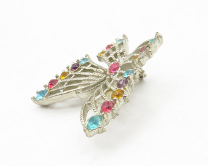 925 Silver  Vintage Topaz Amethyst & Citrine Butterfly Brooch Pin  BP5111