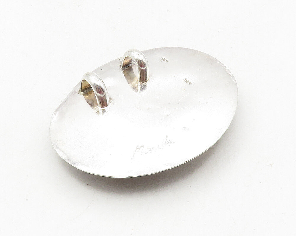925 Sterling Silver  Vintage Modernist Gemstone Etched Border Pendant  PT7429