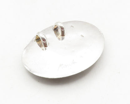 925 Sterling Silver  Vintage Modernist Gemstone Etched Border Pendant  PT7429