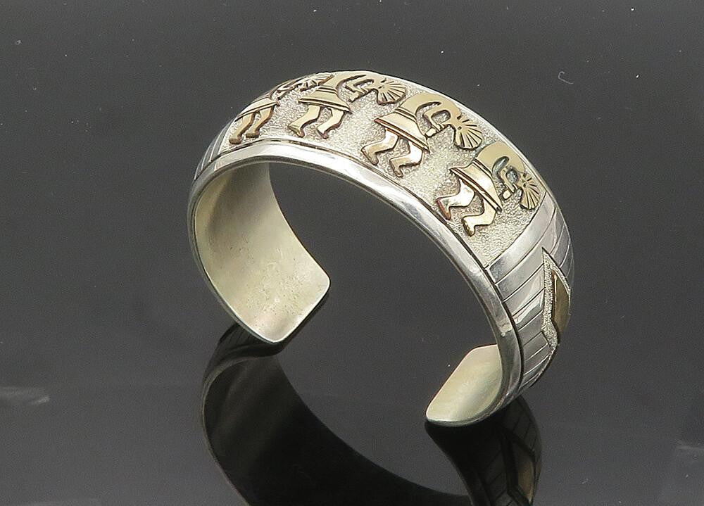 MARK YAZZIE NAVAJO 925 Silver & 12K GOLD  Vintage Kokopelli  Bracelet  BT8215