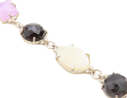 925 Silver  Vintage Hematite Mother Of Pearl & Amethyst Chain Bracelet  BT3013