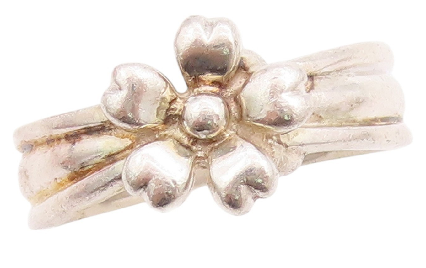 925 Sterling Silver Vintage Ring Minimalist Carved Flower  Sz 7.5  RG33256