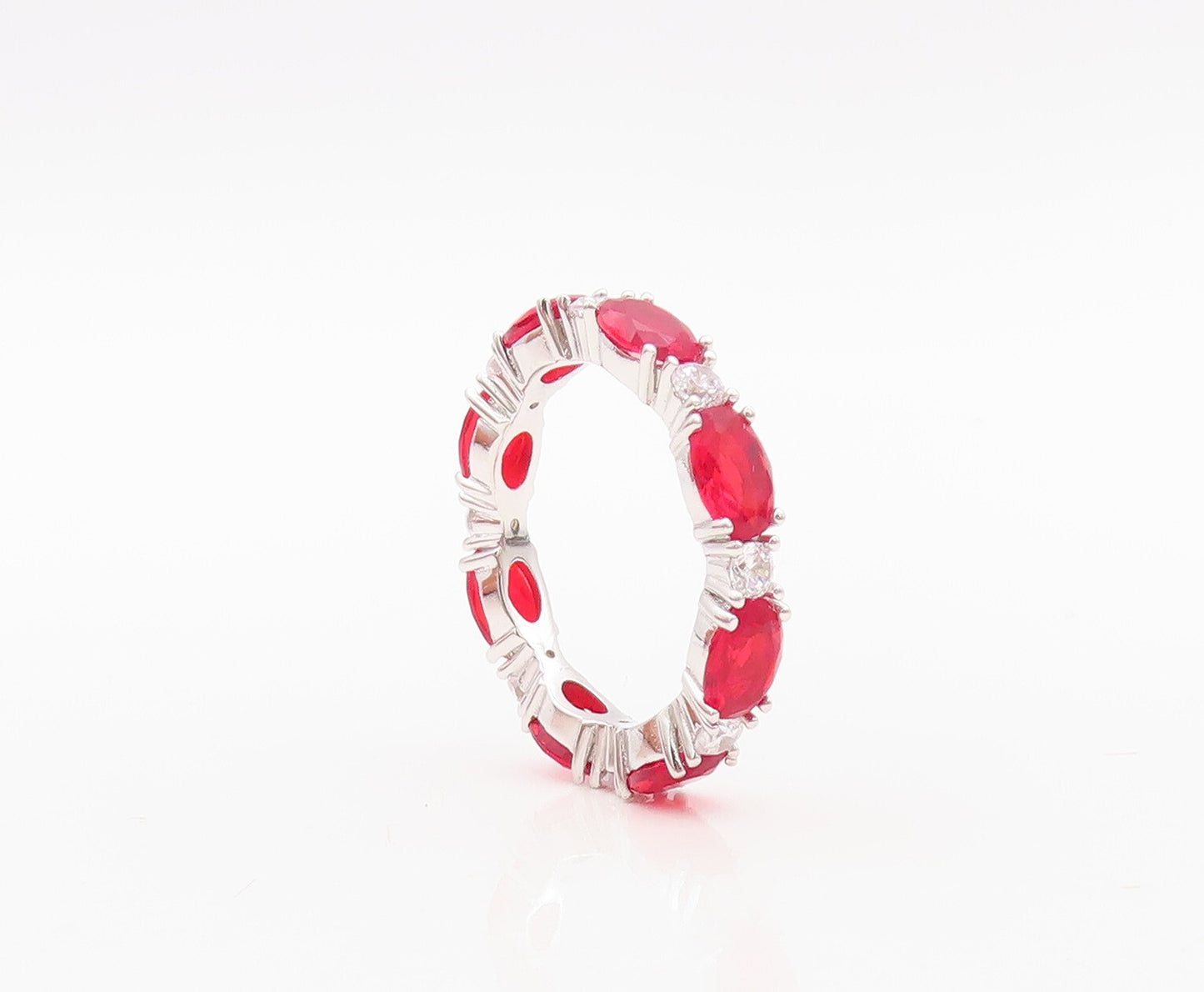 925 Sterling Silver Vintage Ring Oval Red & Round White CZ Band  Sz 7  RG30260