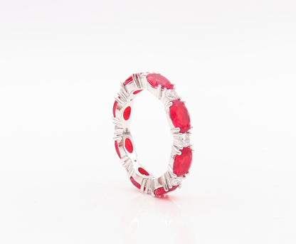 925 Sterling Silver Vintage Ring Oval Red & Round White CZ Band  Sz 7  RG30260
