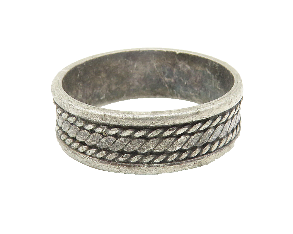 925 Sterling Silver  Vintage Dark Tone Rope Twist Band Ring Sz 8  RG10798