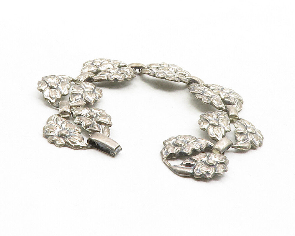 DANECRAFT 925 Sterling Silver  Vintage Dark Tone Flower Chain Bracelet  BT4931
