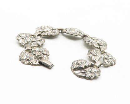 DANECRAFT 925 Sterling Silver  Vintage Dark Tone Flower Chain Bracelet  BT4931
