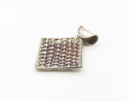 925 Sterling Silver  Vintage Shiny Woven Design Square Drop Pendant  PT13759