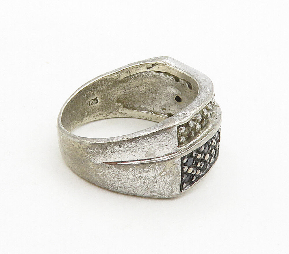 925 Sterling Silver  Vintage Topaz & Hematite Band Ring Sz 5  RG15749