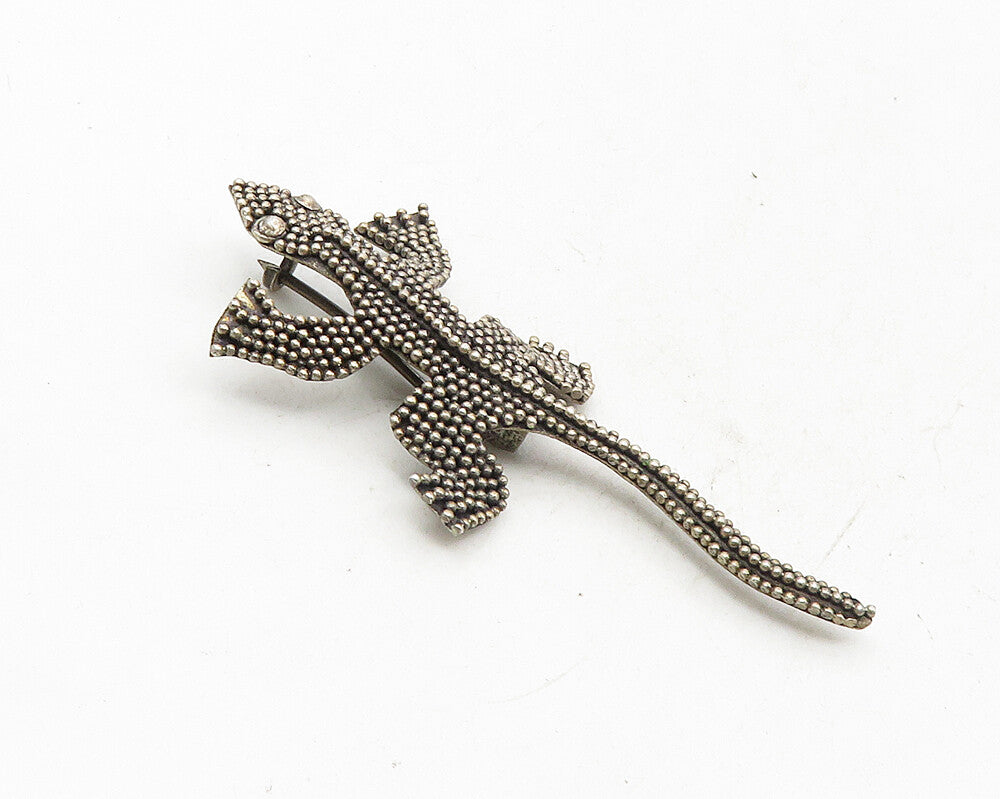 925 Sterling Silver  Vintage Dark Tone Cluster Lizard Motif Brooch Pin  BP3783