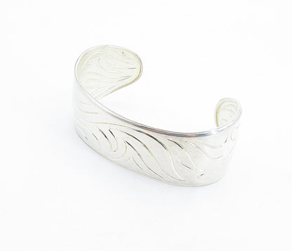 DESIGNER 925 Sterling Silver  Shiny Swirl Etched Pattern Cuff Bracelet  BT3055