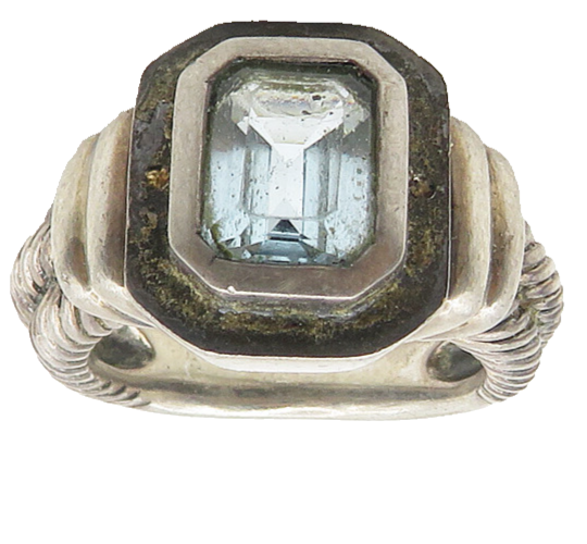 925 Sterling Silver  Vintage Blue Topaz Twist Band Ring Sz 7  RG18410