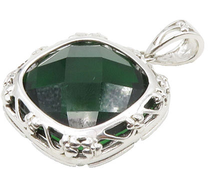 IRELAND 925 Sterling Silver Faceted Green Topaz Floral Vine Pendant  PT13170