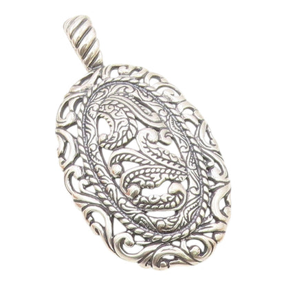 CAROLYN POLLACK 925 Silver  Vintage Shiny Swirl Pattern Oval Pendant  PT18502