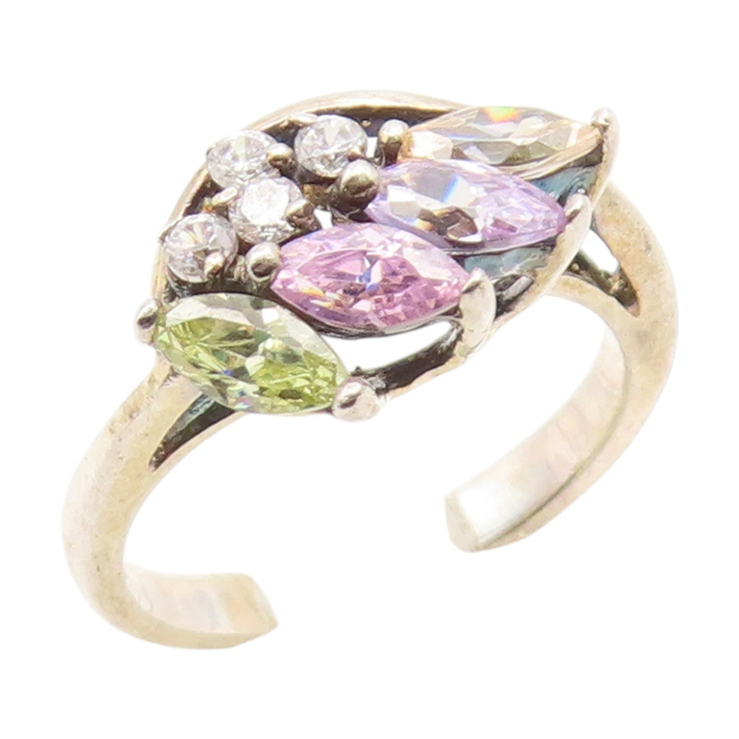 925 Sterling Silver Vintage Ring Marquise Cut Gemstone & CZ Band  Sz 6  RG35128