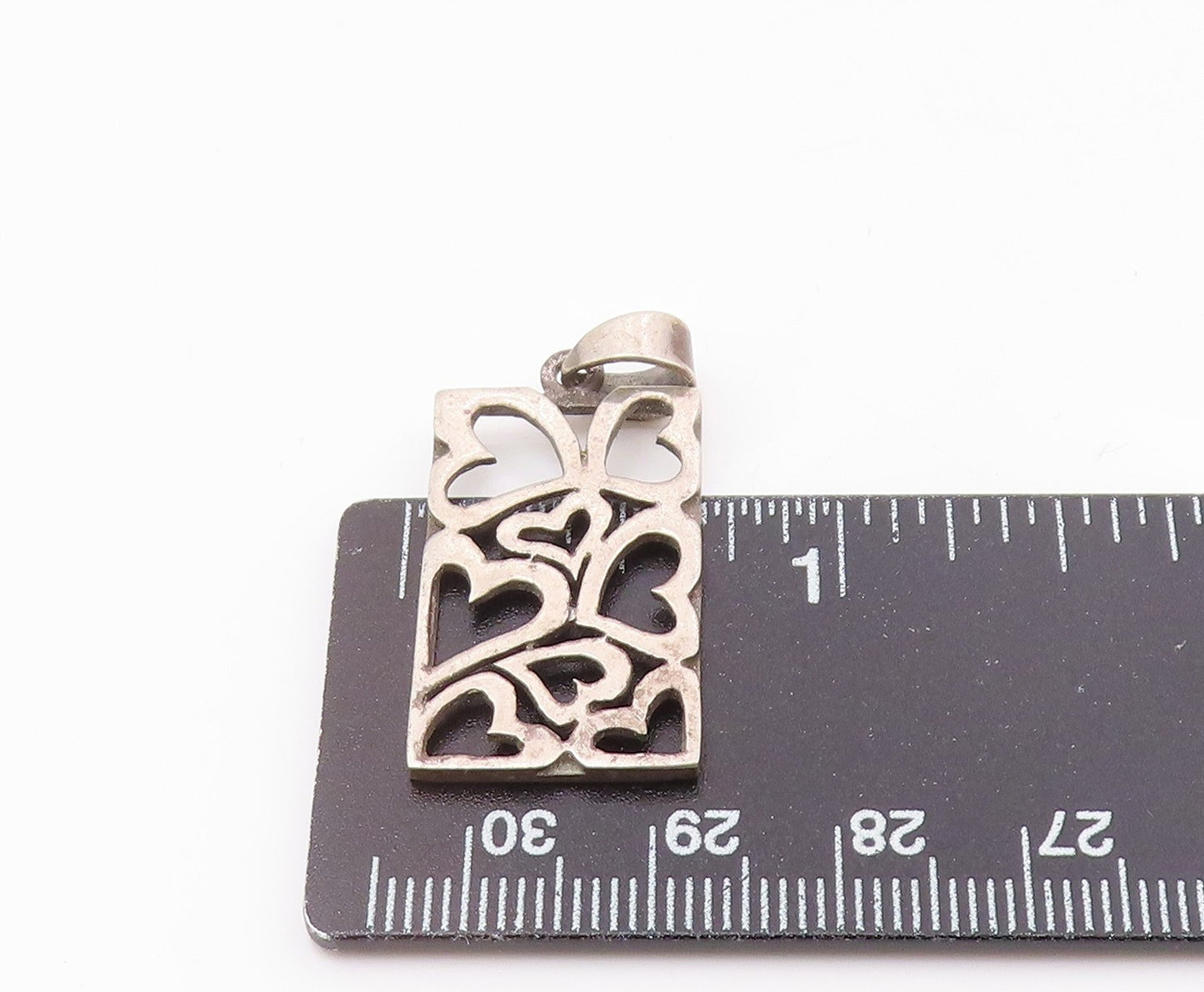 925 Sterling Silver Vintage Open Love Hearts Rectangular Drop Pendant PT20215