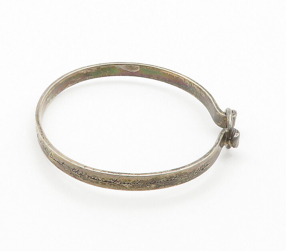 925 Sterling Silver  Vintage Etched Quote Hook Bangle Bracelet  BT6043