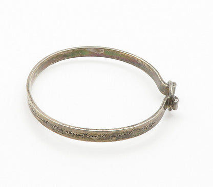 925 Sterling Silver  Vintage Etched Quote Hook Bangle Bracelet  BT6043
