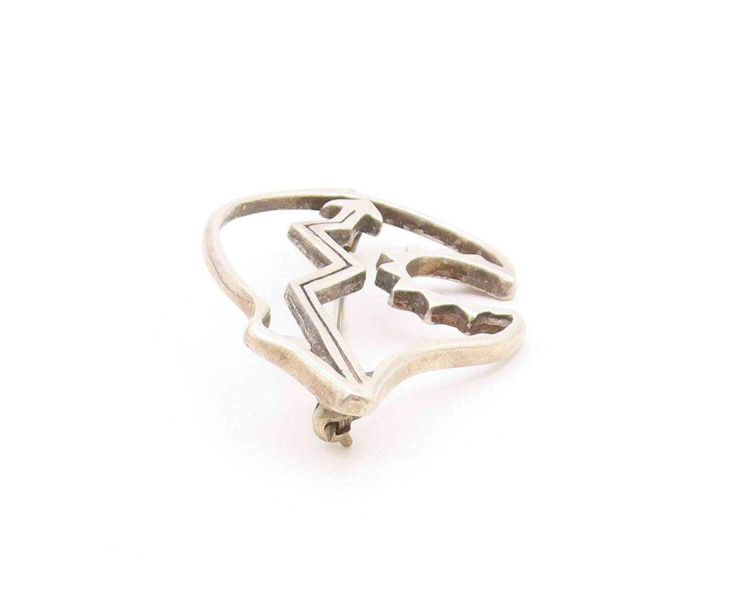 NAVAJO 925 Silver  Vintage Minimalist Bear & Arrow Cutout Brooch Pin  BP9754