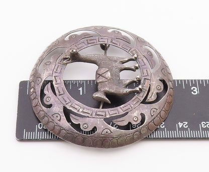 925 Sterling Silver  Vintage Antique Alpaca Greek Key Etched Brooch Pin BP4879