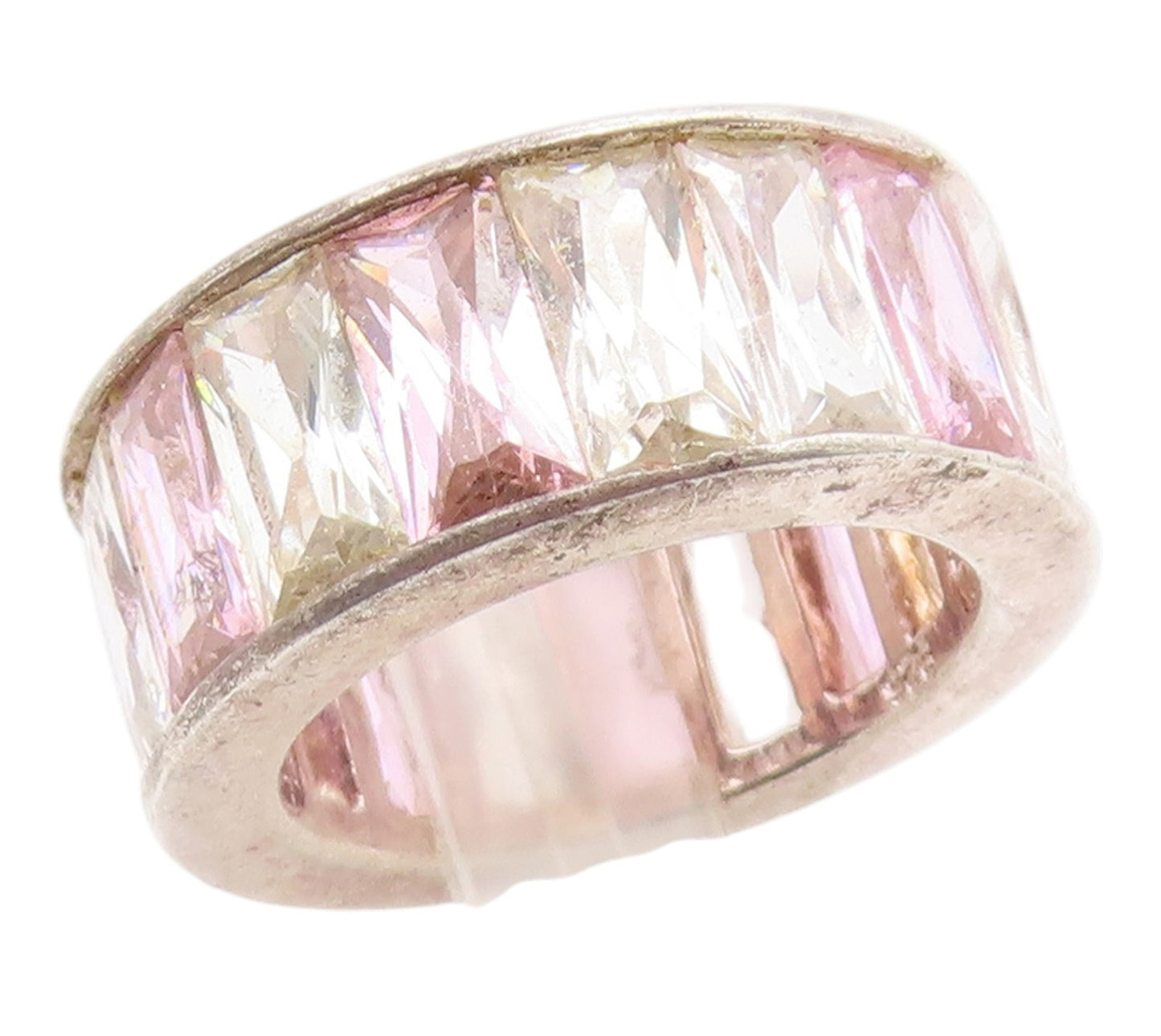 925 Sterling Silver Vintage Ring Pink & White Topaz Eternity Band  Sz 6  RG36058