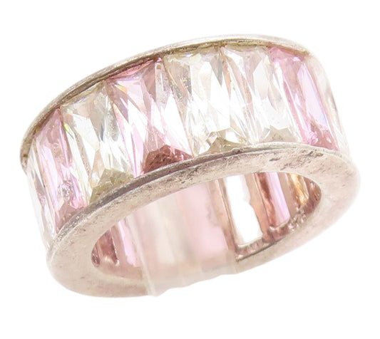 925 Sterling Silver Vintage Ring Pink & White Topaz Eternity Band  Sz 6  RG36058