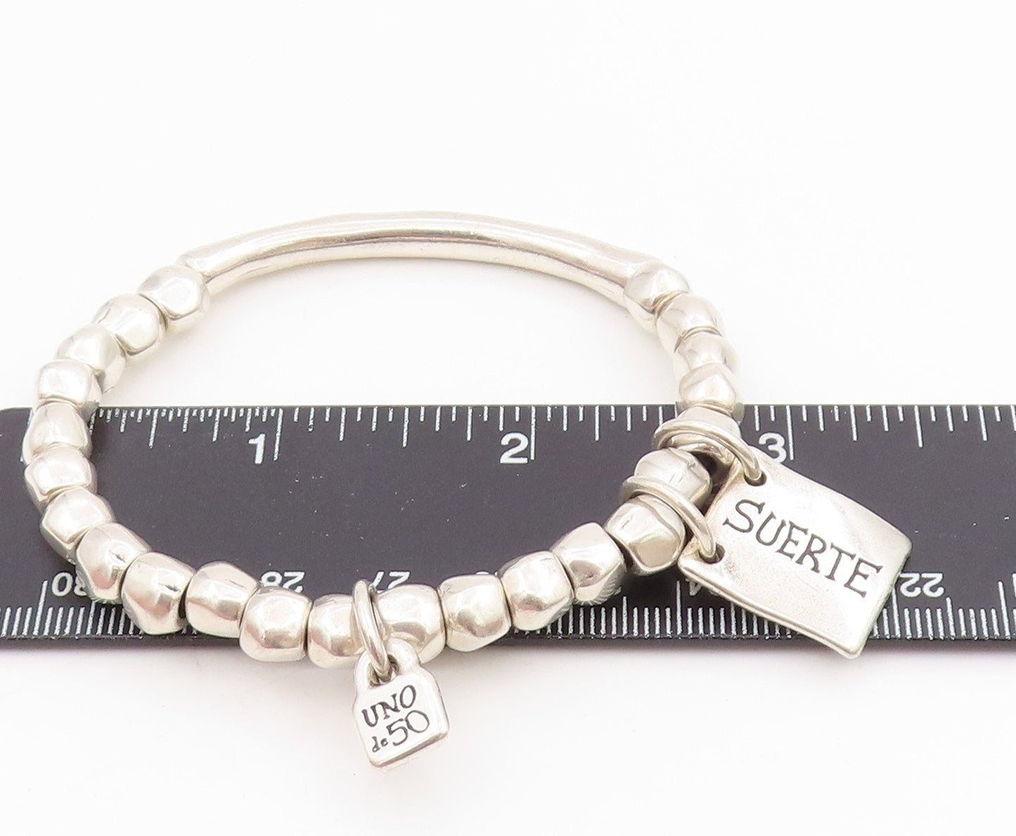 925 Sterling Silver Vintage Bracelet UNO DE 50 Suerte Lucky Bead Design  BT11490