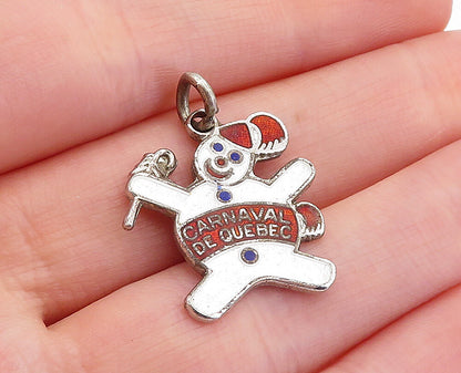 925 Sterling Silver Vintage Enamel Carnaval De Quebec Snowman Pendant PT3625