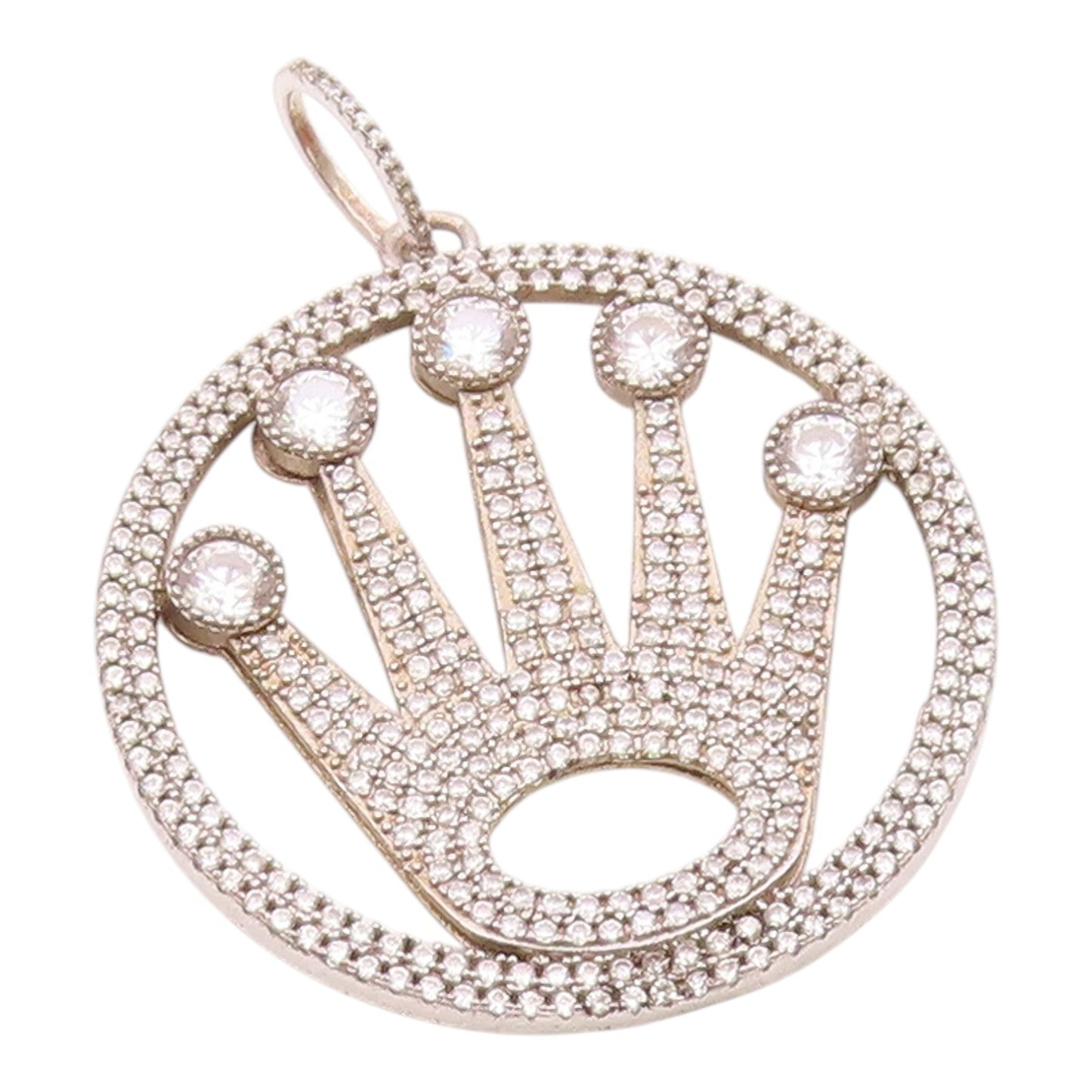 925 Sterling Silver  Vintage Cubic Zirconia Royal Crown Motif Pendant  PT15845